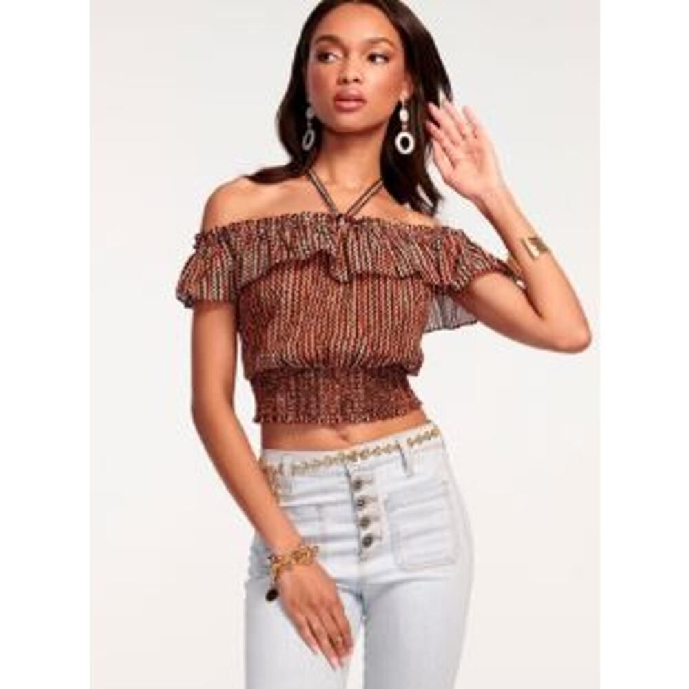 Ramy Brook Women's Striped Vance off the shoulder halter Sz S NWT 275 Multi